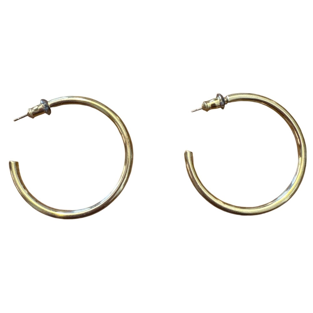 Classic Gold Tone Medium Round Hoop Earrings 1‎ Inch Polished Minimalist Post
